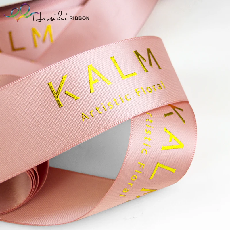 HAOSIHUI 75mm Polyester Printed Metallic Gold/Silve Customized Ribbons Tapes for Packaging 100yards/lot