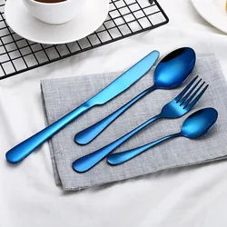 Cutlery Knives Sets Blue Tableware Set Stainless Steel Cutlery Portable Silverware Kits Forks Knives Spoons Set