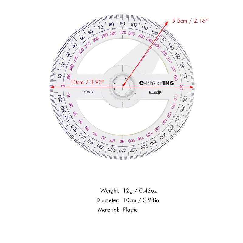 Hot Sale All Circular 10cm Plastic 360 Degree Pointer Protractor Ruler Angle Finder Swing Arm For School Office Supplies