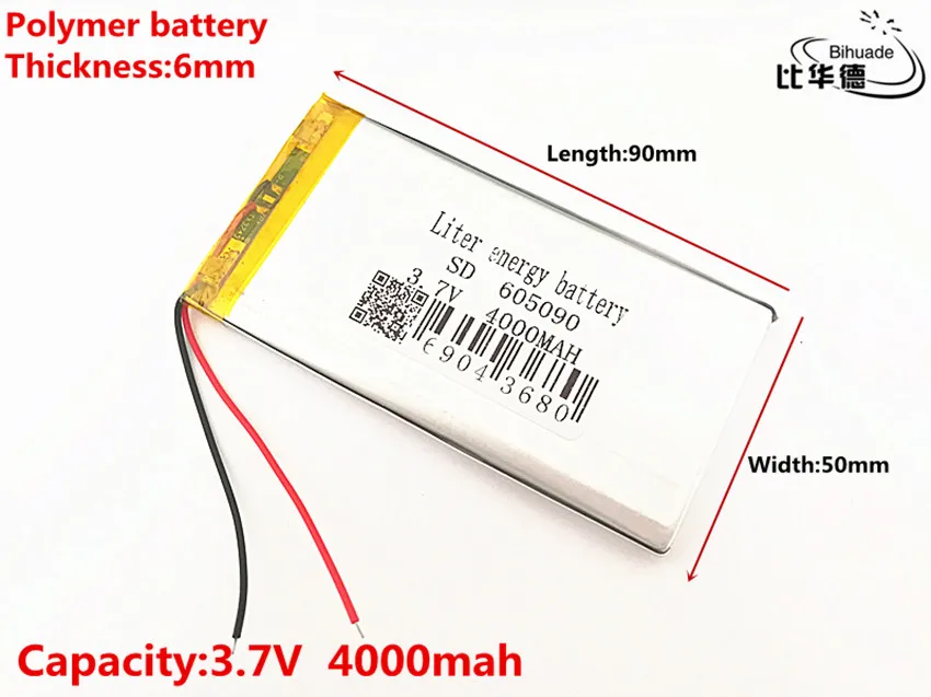 1szt/lot 3.7V 4000mAh 605090   Bateria litowo-jonowa PLIB polimerowa / litowo-jonowa do GPS PSP DVD