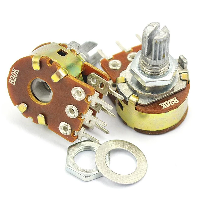 5pcs WH148 B1K B2K B5K B10K B20K B50K B100K B500K 6Pin Shaft  Amplifier Dual Stereo Potentiometer 1K 2K 5K 10K 50K 100K 500K