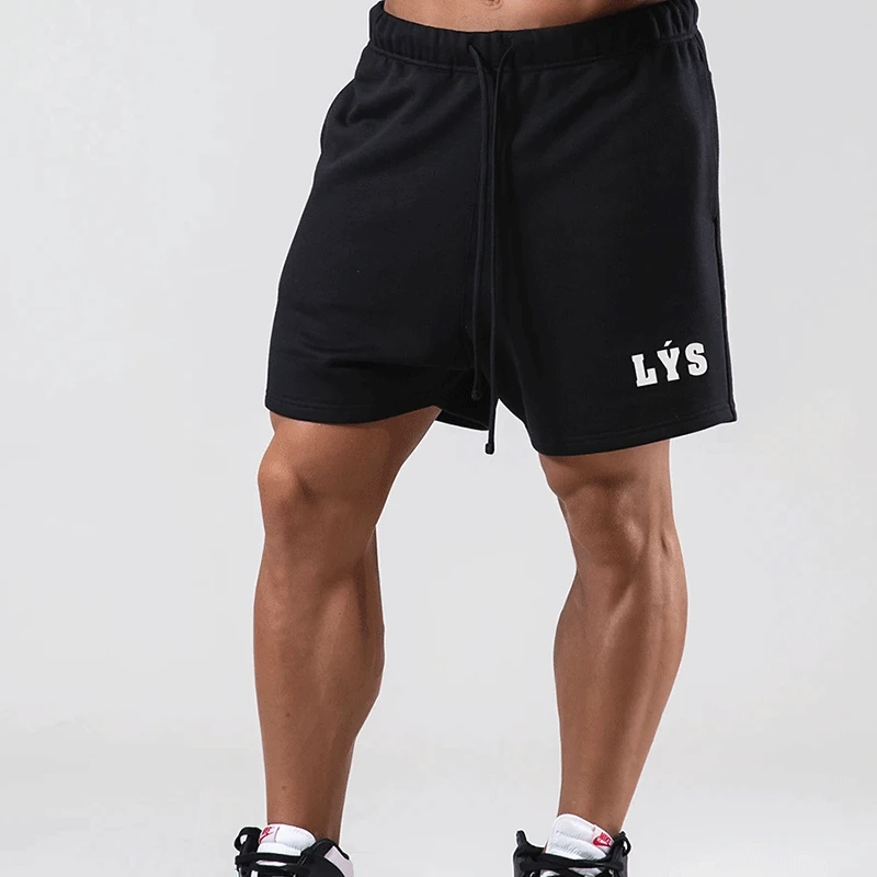 M-3XL LYS Running bawełniane spodenki mężczyźni jednolita odzież Fitness krótkie spodenki dla kulturystów Sport Homme trening gimnastyczny szorty