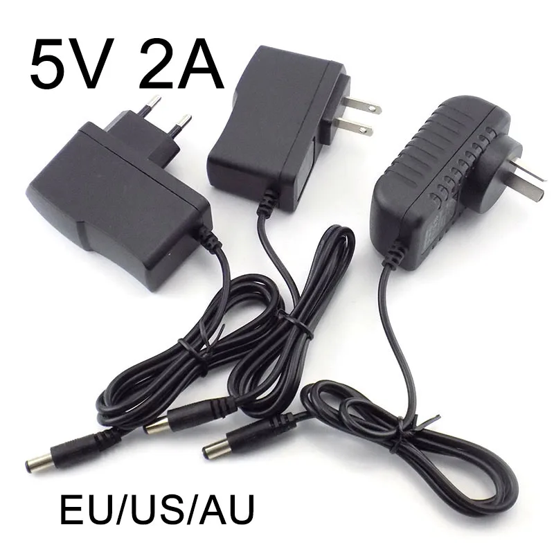 DC 5V 2A Power Adapter Supply AC to DC 100V-240V Converter Charger 2000mAh 5.5mm x 2.1mm US EU Plug for LED Strip CCTV Camer