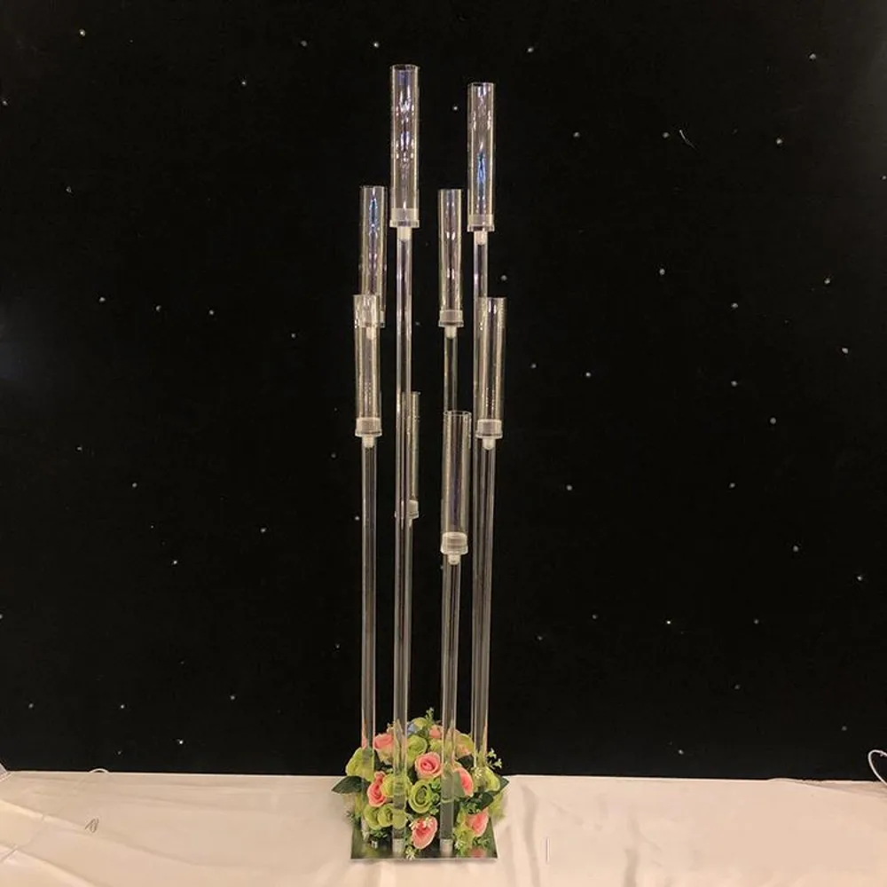 

Flowers Vase 8 heads Candle Holders backdrops Acrylic candelabra Candlestick Holders Wedding Table Centerpiece Flower Stand