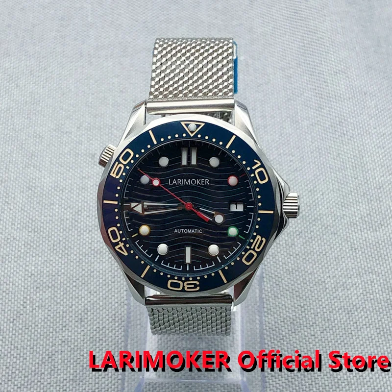 

LARIMOKER 41mm Blue Dial Luminous Sapphire Glass Date Use 24Jewel NH35A Automatic Mechanical Mesh belt man's Wristwatch