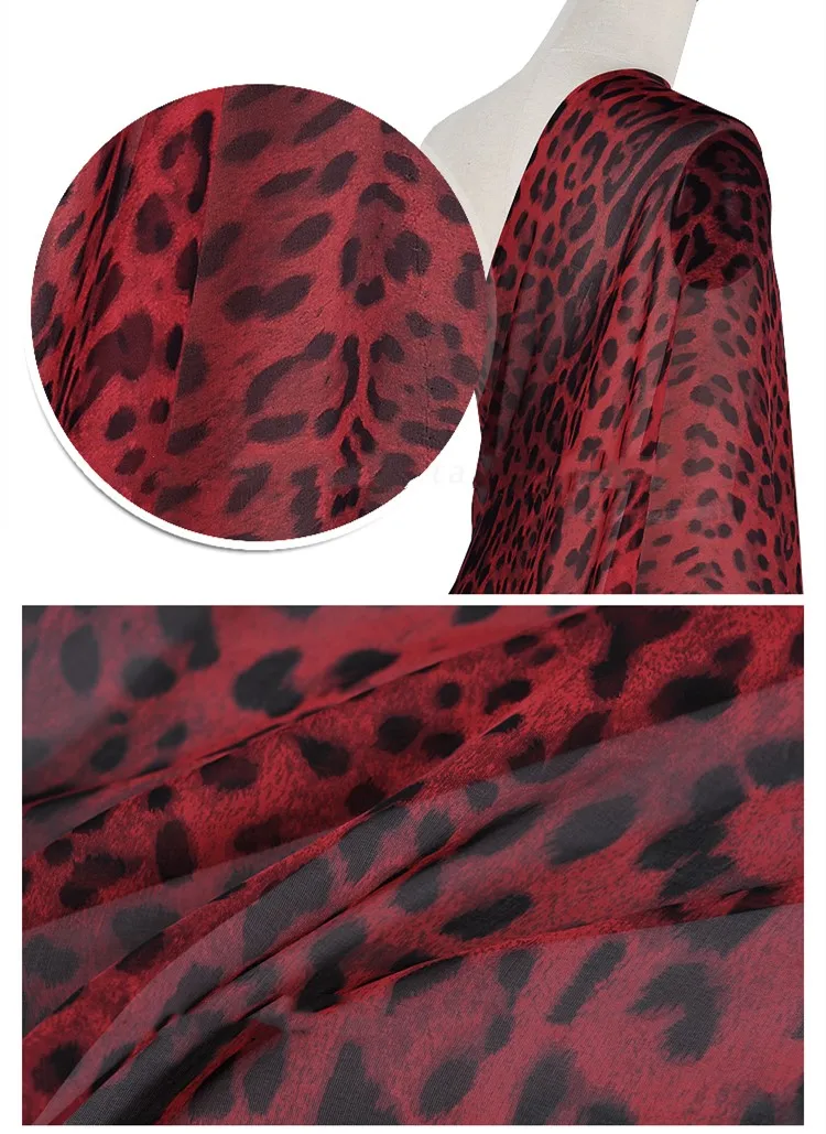 Leopard Printed Chiffon Fabrics for Sewing Pure Silk 100% Mulberry DIY Tulle Quilting For Patchwork Scarf Gown Skirt per Meter