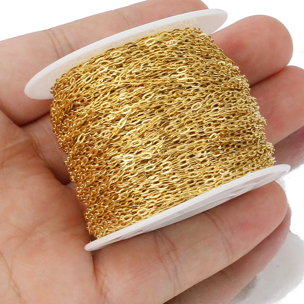 2Meter 1,7mm Breite Edelstahl Flache Gold Rolo Kabel Kette Link Kette für Halskette Armband Machen Schmuck Machen liefert