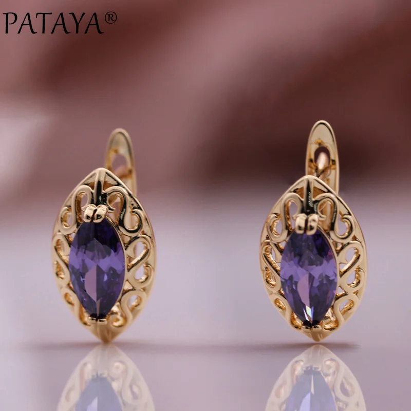 PATAYA New Natural Zircon Ethnic Drop Earrings Wedding Fashion Jewelry 585 Rose Gold Color High Quality Daily Women Earrings