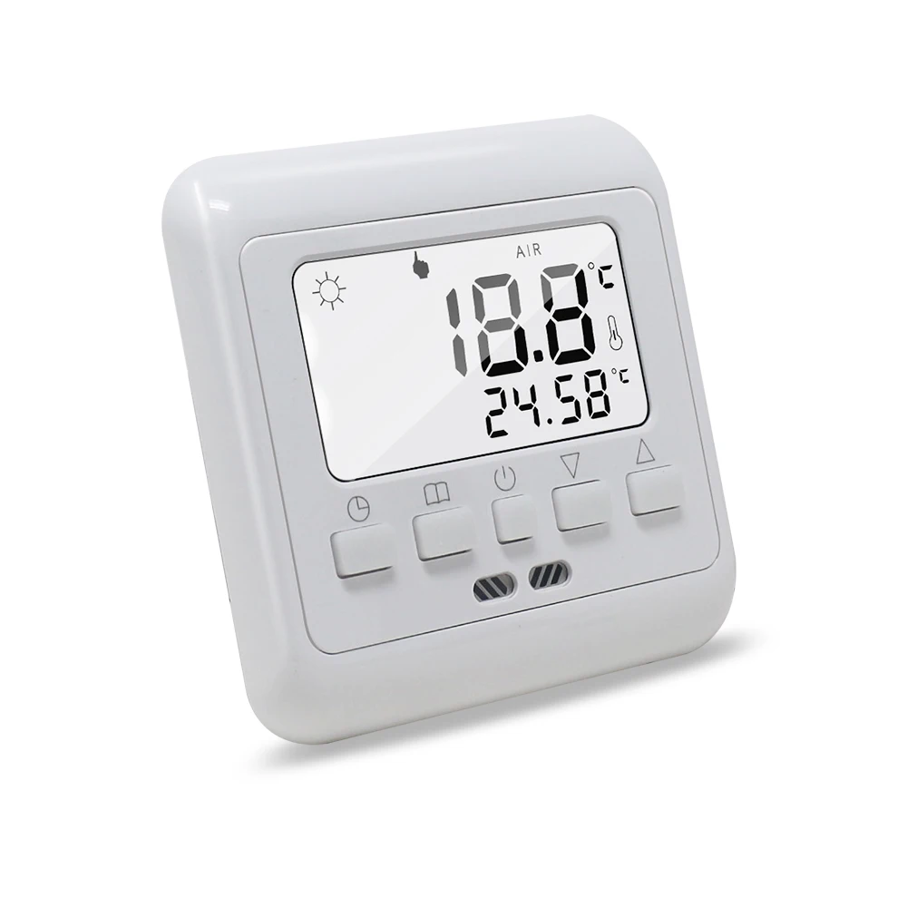 Floor Heating Thermostat Weekly Programmable Room Temperature Controller Regulator White LCD Backlight with NTC Sensor