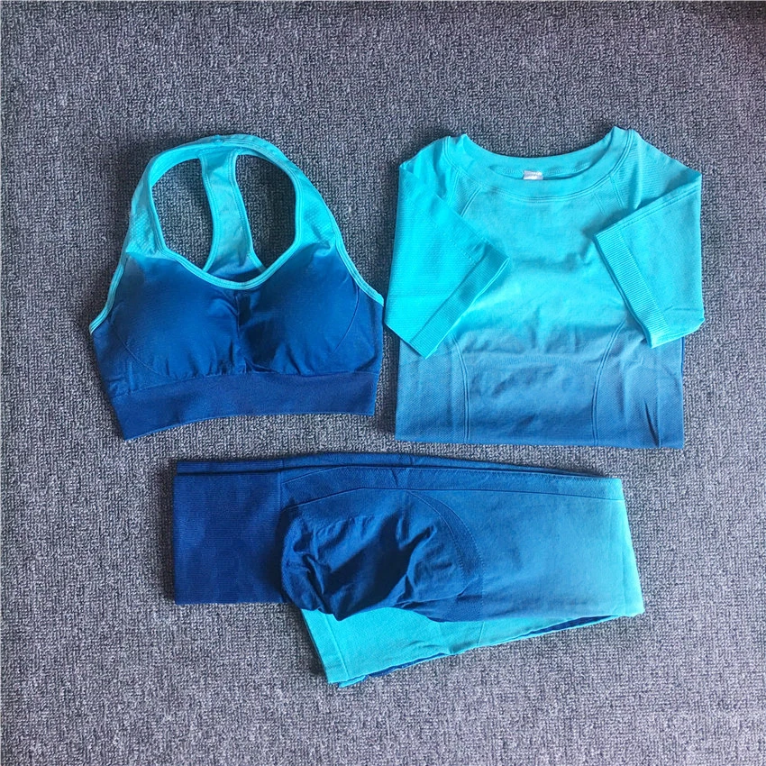 QK Gradientowy bezszwowy damski strój sportowy Fitness damski zestaw do jogi Ombre Push Up trening odzież gimnastyczna dres do biegania odzież