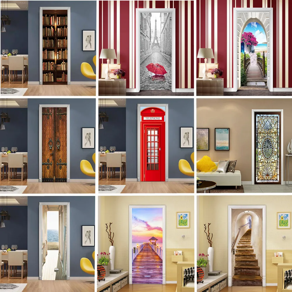 

3D Door Sticker Wallpaper PVC Landscape Home Decor Furniture Vinyl Wrap Waterproof Wall Sticker Bedroom Door Decorative Film