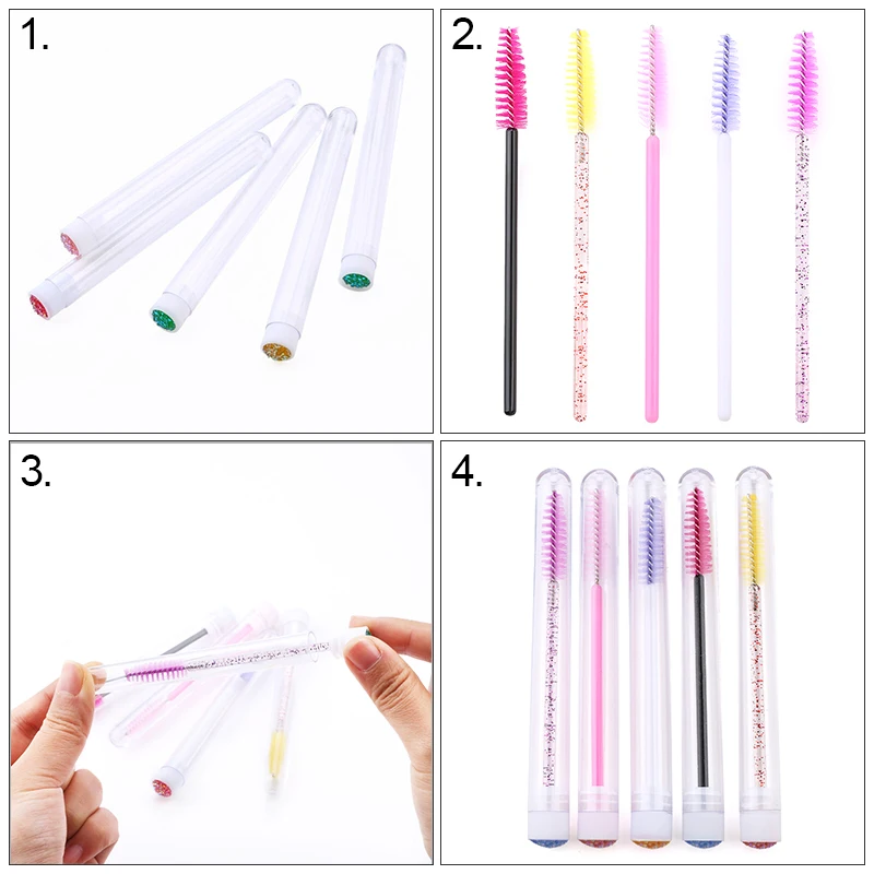 50/100Pcs Reusable Eyelash Brush Tube Mascara Wands Eyebrow Brush Replaceable Dust-proof Sparkling Diamond Makeup Brush