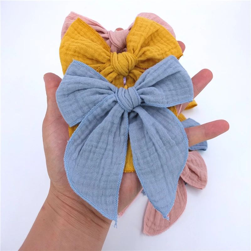 Hemmed Fable Bow Hair Clips Baby Girls Women Cotton Linen Bow Toddler Kids Velvet Large Tails Hair Bows Accessories Hairgrips