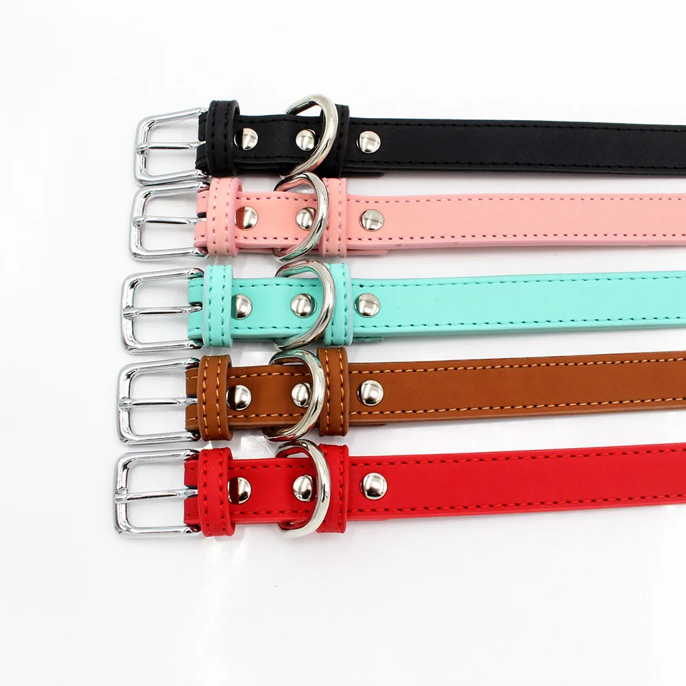 5 Colors PU Small Dogs Collars XS-M Adjustable Zinc Alloy Solid Color Puppy Collar Comfortable Durable Pets Supplies Accessories