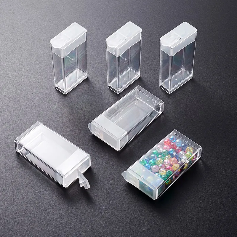 50pcs Rectangle Clear Plastic Bead Containers Flip Top Bead Storage Nial Beads Seed Beads Gems Storage Box 5x2.7x1.2cm