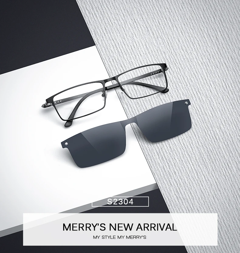 MERRYS DESIGN 2-in-1-Brillengestell mit magnetischem polarisiertem Clip für Herren, Brillengestell aus Titanlegierung, quadratische Brillen, S2304 – Detail 1