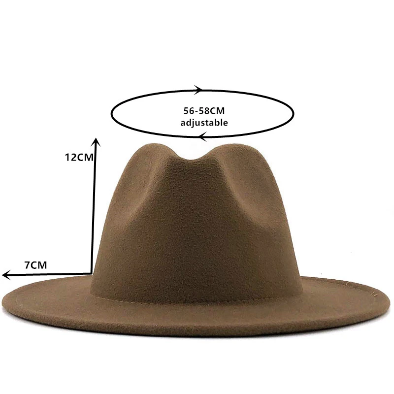 Simple Women Men Wool Fedora Hat With Leather Ribbon Gentleman Elegant Lady Wide Brim Jazz Church Panama Sombrero Cap 56-58-60CM