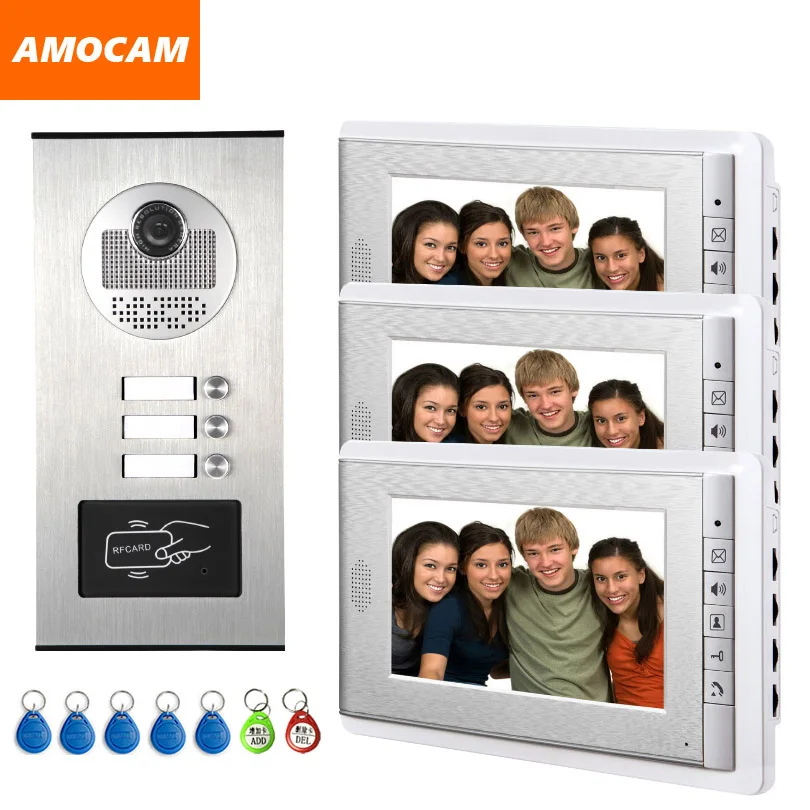 2/3/4 Units Apartment intercom system Video Door Phone Intercom Kits Aluminum Alloy Camera 7