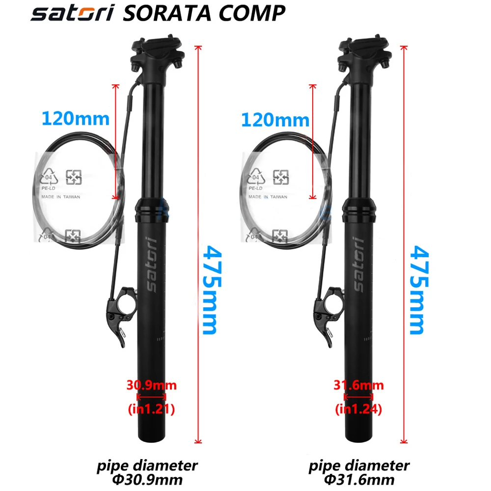 SATORI Wire Remote Control Bike Seatpost Mountain MTB Adjustment Bicycle Seat Post Suspension Air 30.9/31.6x475mm Travel 120mm