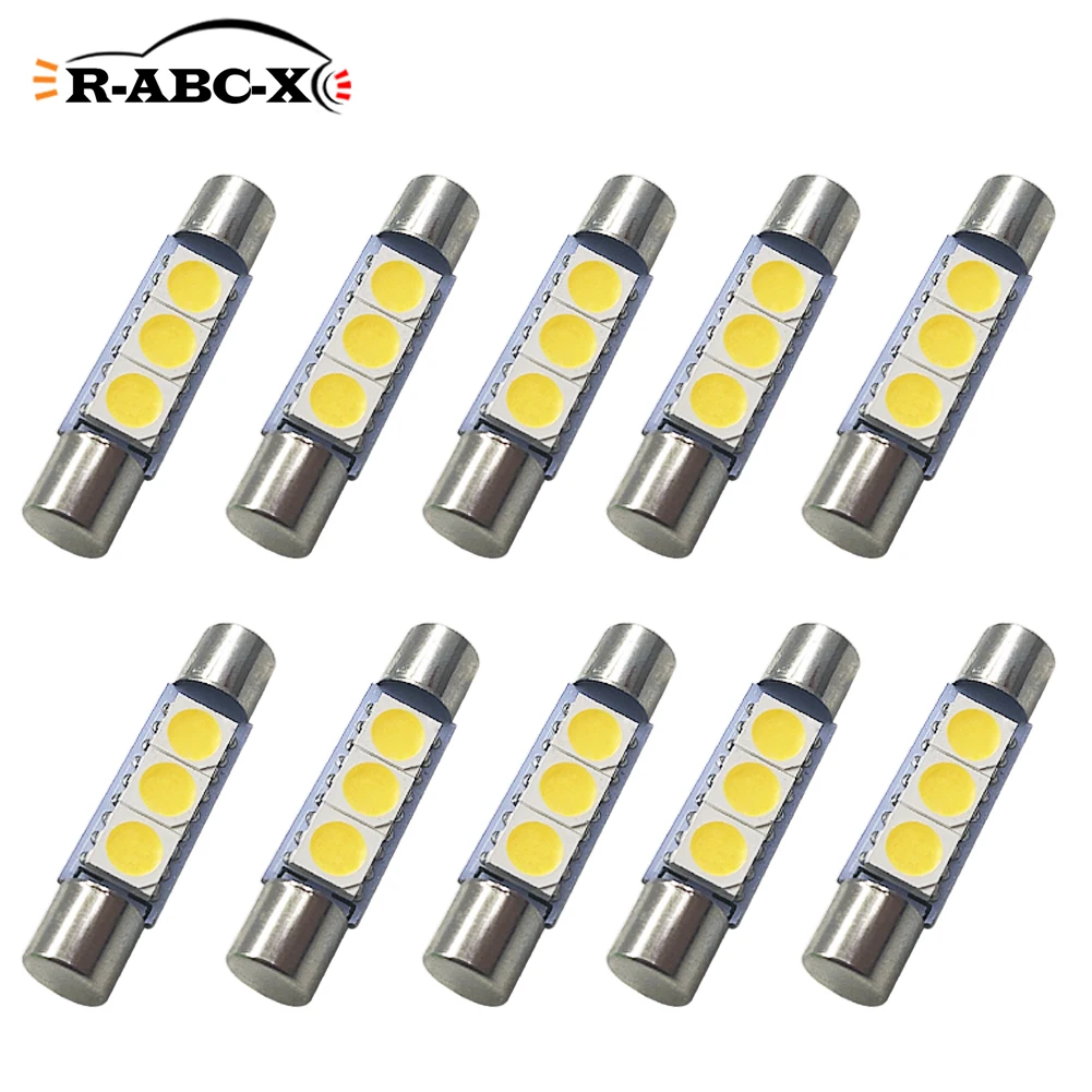 

10pcs x Festoon Warm White Ice Blue Color 3 SMD 5050 Sun Visor Vanity Mirror Fuse 28MM 31MM 6641 6614 Car LED Light Bulb 12V