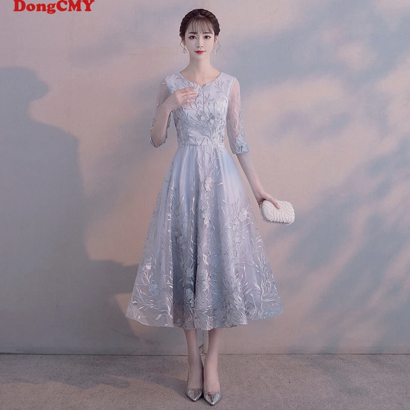 Prom Dresses Vestidos DongCMY New Elegant Flower Party O-neck A-line Half 2024 Short Performance Dress