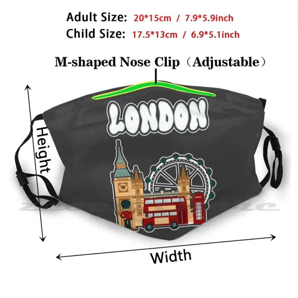 Vintage London Bridge Skyline regno unito Bus Retro British Souvenir Uk Big Ben Gift Mask Cloth filtro di stampa riutilizzabile