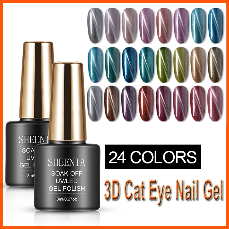 Dengan Magnetic Sheenia Cat Eye Gel Nail Polish Tahan Lama Bersinar Laser Mata Kucing Rendam Off UV LED Nail Art gel Varnish Lacquer