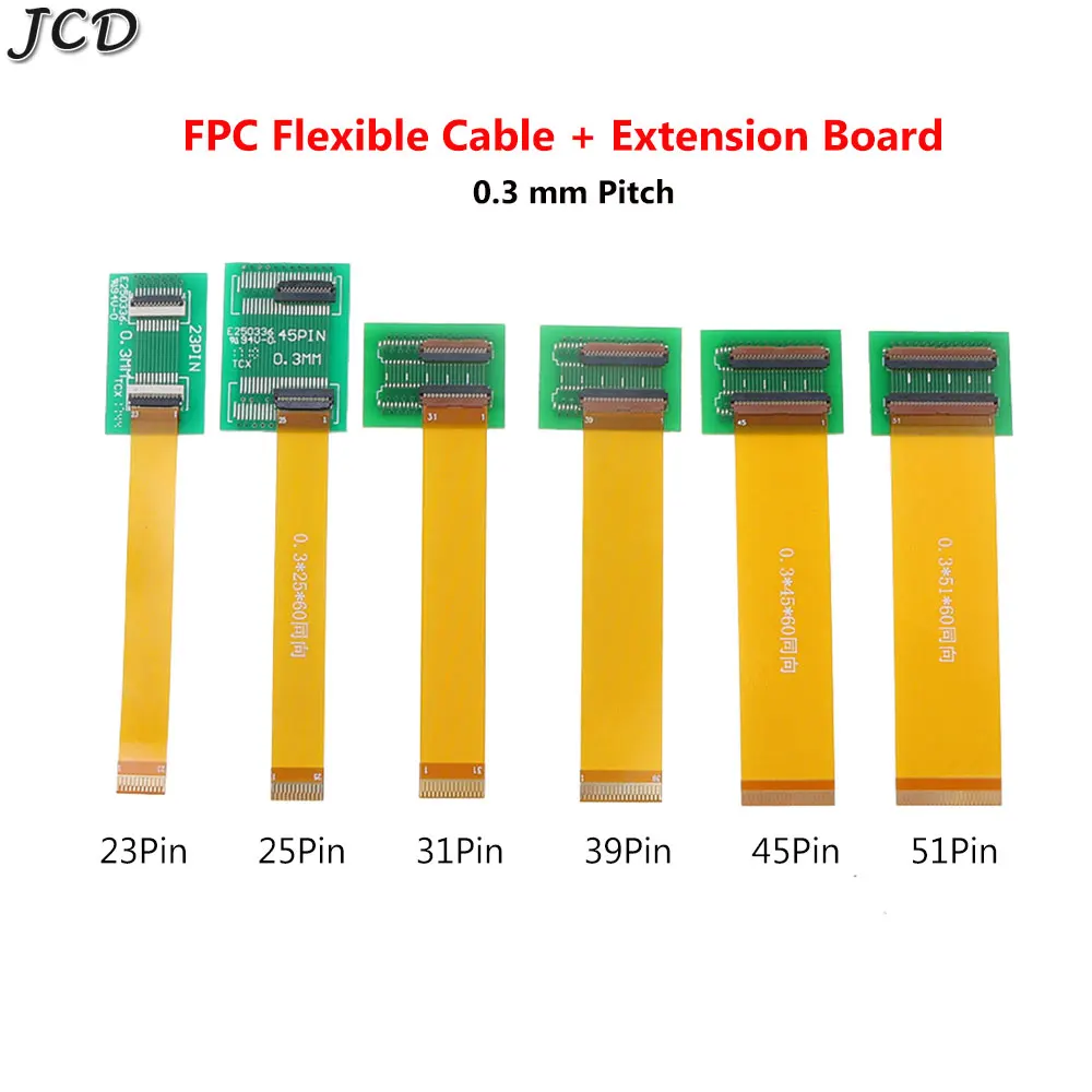 JCD 23 25 31 39 45 51 Pin 0.3mm Pitch Extension Board Connector Adapter with FFC FPC Flexible Flat Cable length 60mm