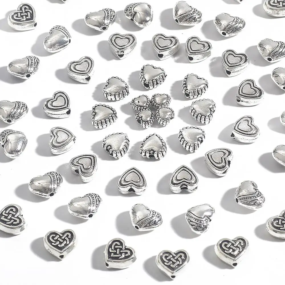 20/30/50pcs 6-10mm Tibetan Antique Silver Plated Heart Charms Metal Spacer Beads For Jewelry Making Diy Finding Accessories