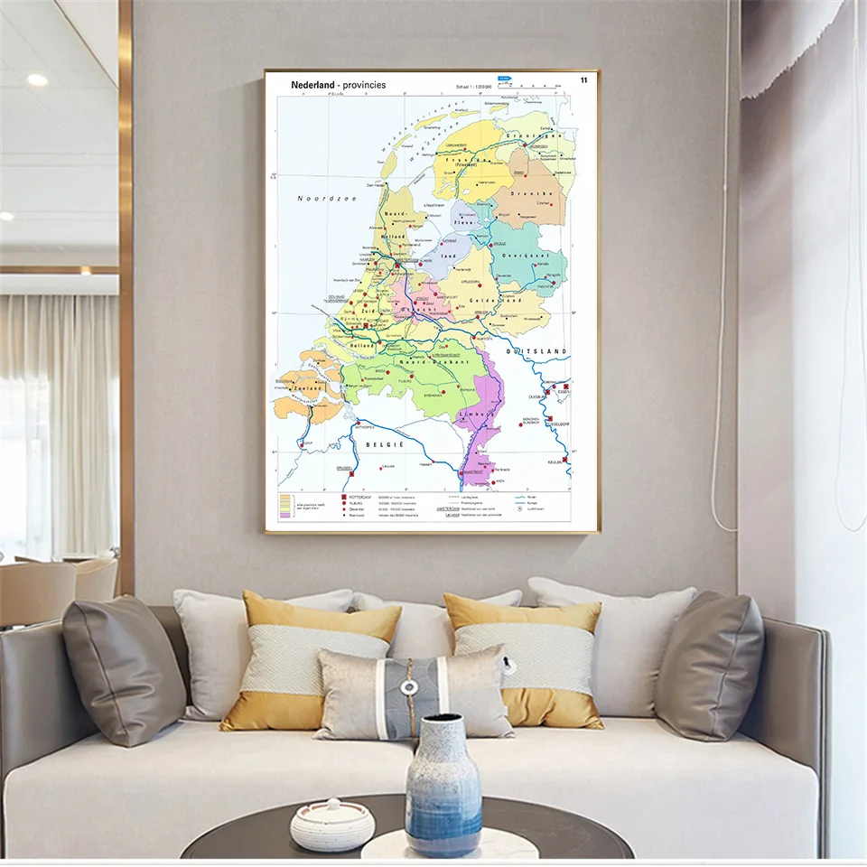 Póster de pared con mapa de las ciudades de los Países Bajos, lienzo no tejido, pintura para habitación, decoración del hogar, suministros escolares