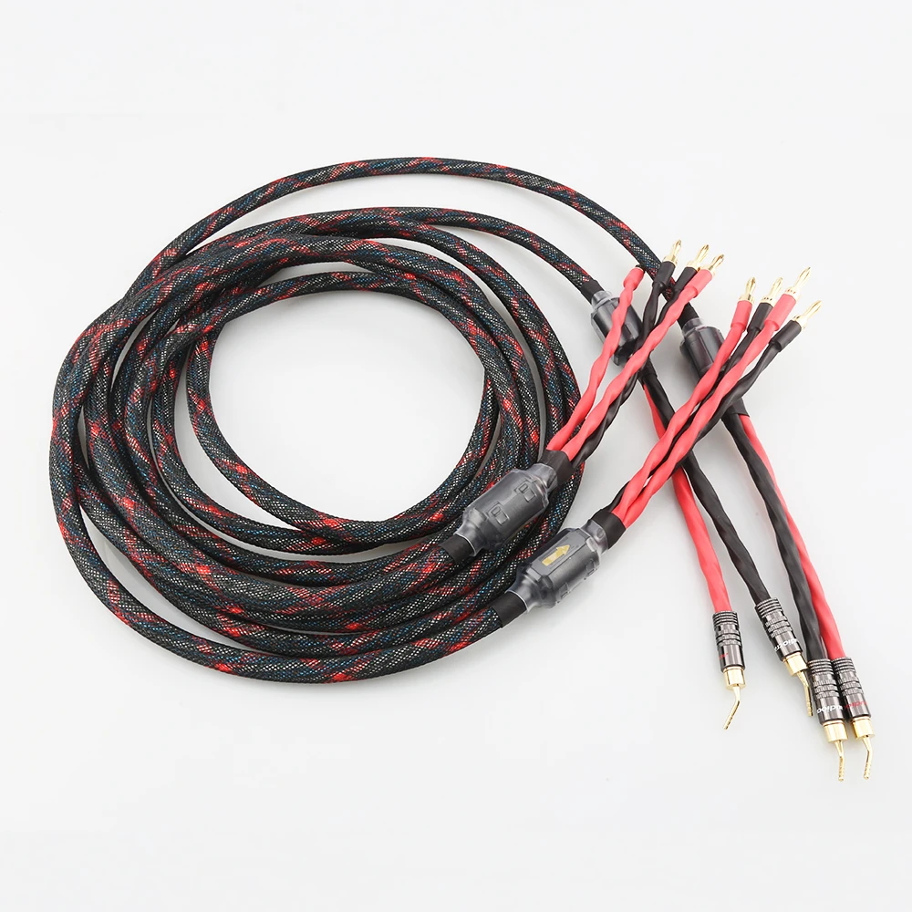 OFC sauerstoff-freies Kupfer Lautsprecher Kabel HIFI Audiophile Kabel Banana Zu Pin Banana Stecker Biwire Kabel Lautsprecher Draht Audio linie