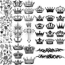 Black Crown Temporary Tattoos For Women Adults Realistic Bird Cross Sword Heart Fake Diamond Tattoo Sticker Body Hand Tatoos 3D
