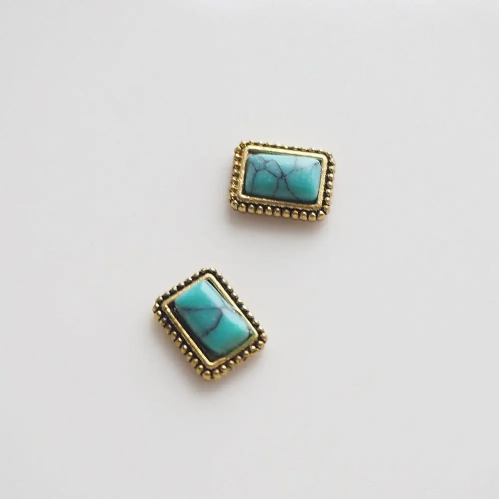 50pcs/lot Japanese Korean Manicure green turquoise 3D Alloy Nail Art Rivet Metal Nails art Rhinestone Decoration nail charms