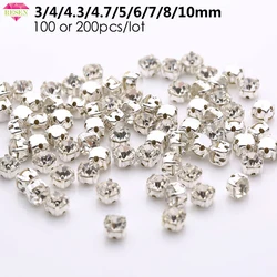 Sell At Loss RESEN Top Quality 3-10mm Sliver Claw Sew On Rhinestones Clear Crystal Color Sliver Base Sewing Stone DIY Decoration