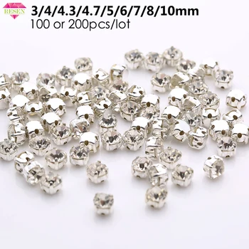Verkoop met verlies RESEN Topkwaliteit 3-10mm Sliver Claw Naai Steentjes Helder Kristal Kleur Sliver Base Naaisteen DIY Decoratie