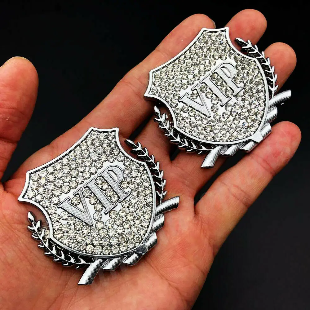 2x Metal Chrome Diamond VIP Luxury JDM JP Car Window Emblem Badge Decal Sticker