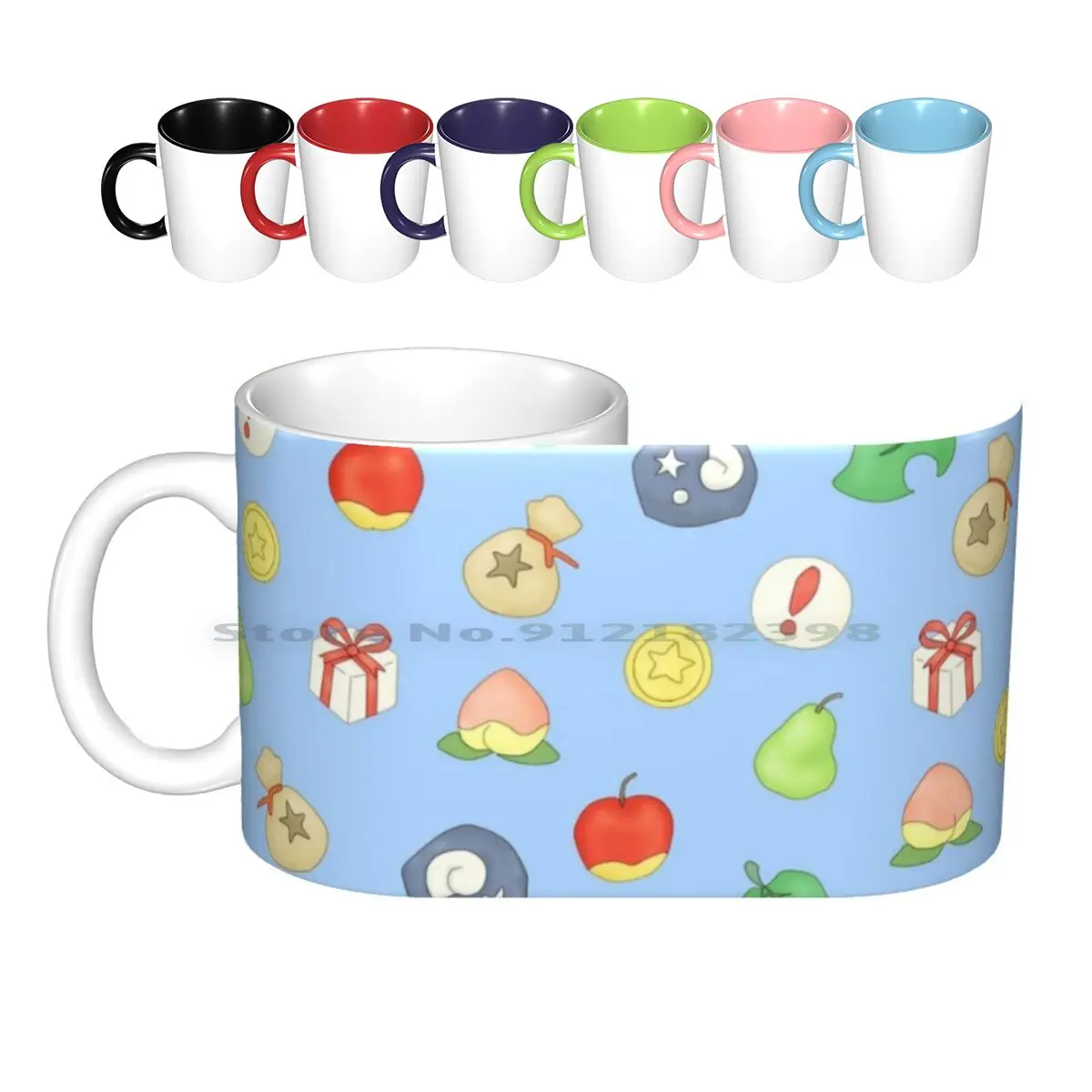 Animal Logo Pattern Ceramic Mugs Coffee Cups Milk Tea Mug Animal Animal Pear Bells Peach Pit Fall Pattern Acnl Hhd Happy Home