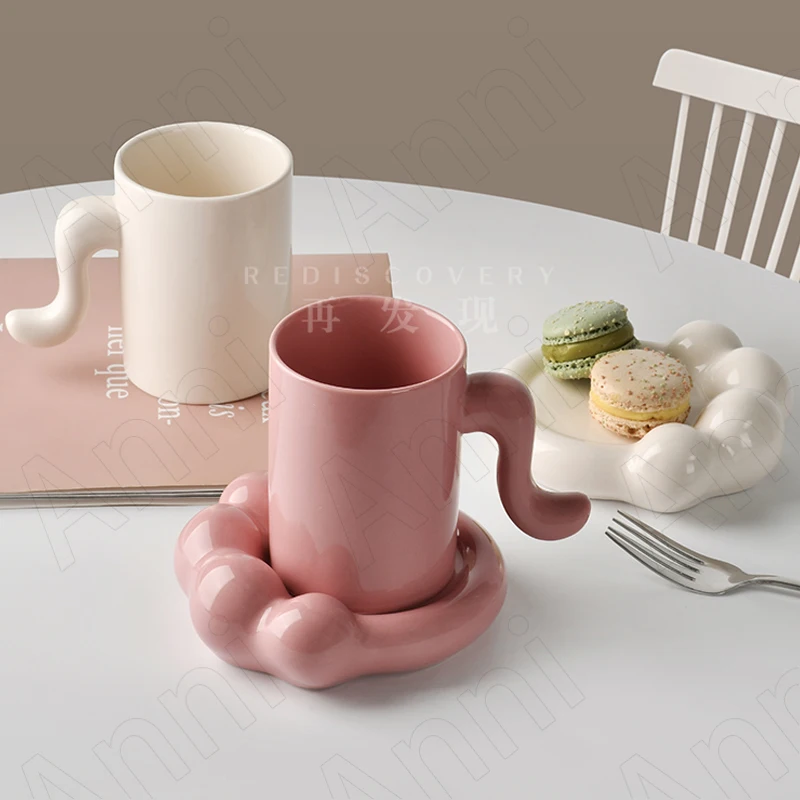 

Creativity Couples Ceramic Mugs Nordic Modern Macaron Color Milk Cup with Cat Paw Tray Office Desktop Coffee Cup Home Drinkware