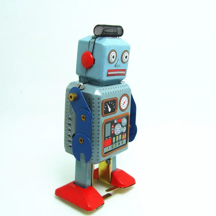 [Funny] Classic collection Retro Clockwork Windup Metal Walking Tin Toy repairman Robot Vintage Mechanical MS249 kids gift