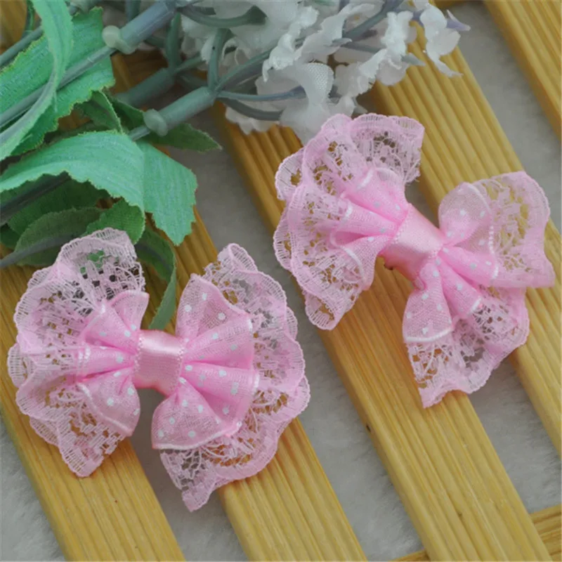 40Pcs Lace Organza Ribbon Bows Flowers Wedding Decoration Applique A088