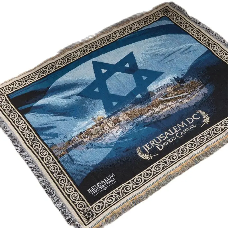 

Israeli Prayer Blanket Carpet Tapestry Sofa Knit Throw Towel Christian Gift Magen David Israel Flag Pattern Decorative Rug