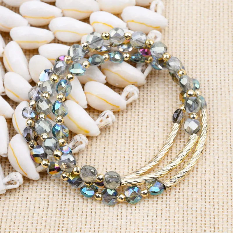 BOJIU Handmade Crystal Beads Customized Bracelets For Women Adjustable Gold Copper Tube Lady Bracelet Jewelry Dropshipping BC339