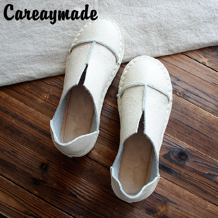 Careaymade-Literary retro pure handmade shoes head layer cowhide low shallow mouth documentary female white shoes,any colors