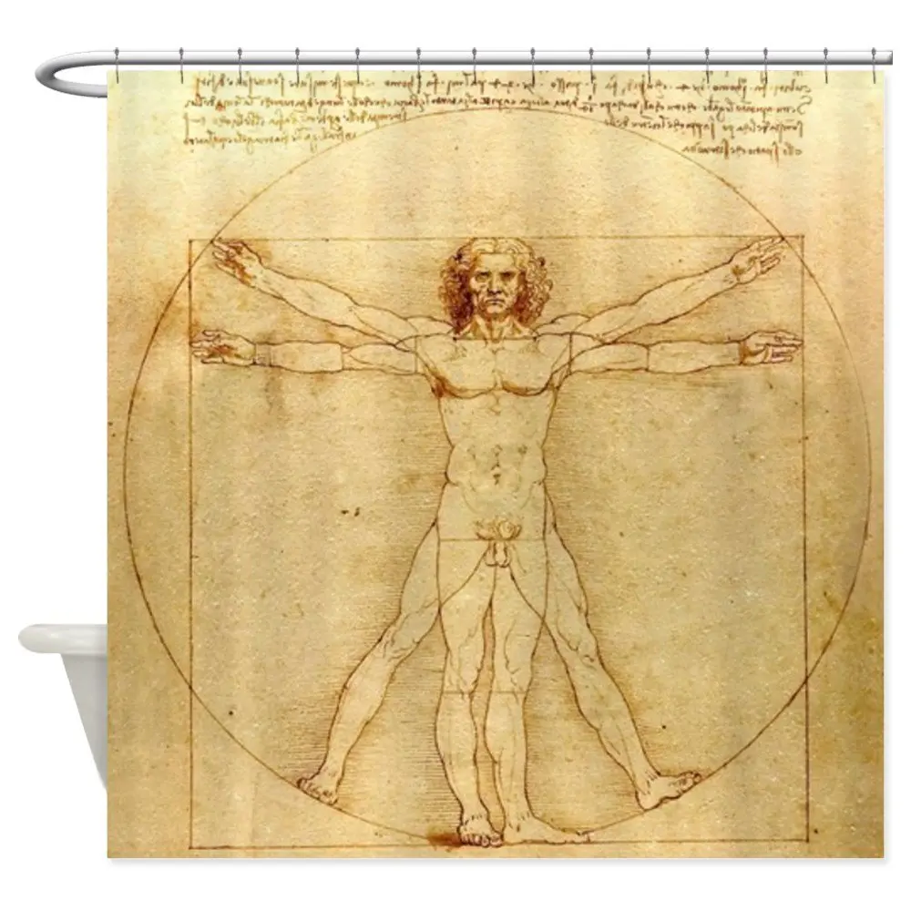Leonardo da Vinci Vitruvian Man Shower Curtain Decorative Fabric Shower Curtain