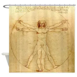 Leonardo da Vinci Vitruvian Man Shower Curtain Decorative Fabric Shower Curtain
