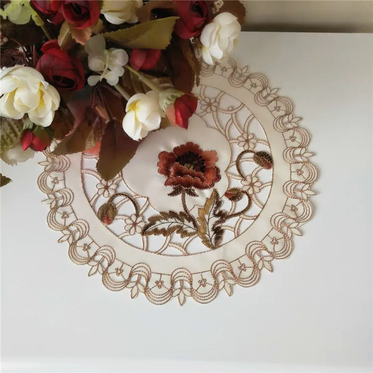 Hot Round Embroidery Cotton Place Table Mat Pad Cloth Cup Doily Tea Dining Coaster Mug Tablecloth Placemat Kitchen Easter Decor