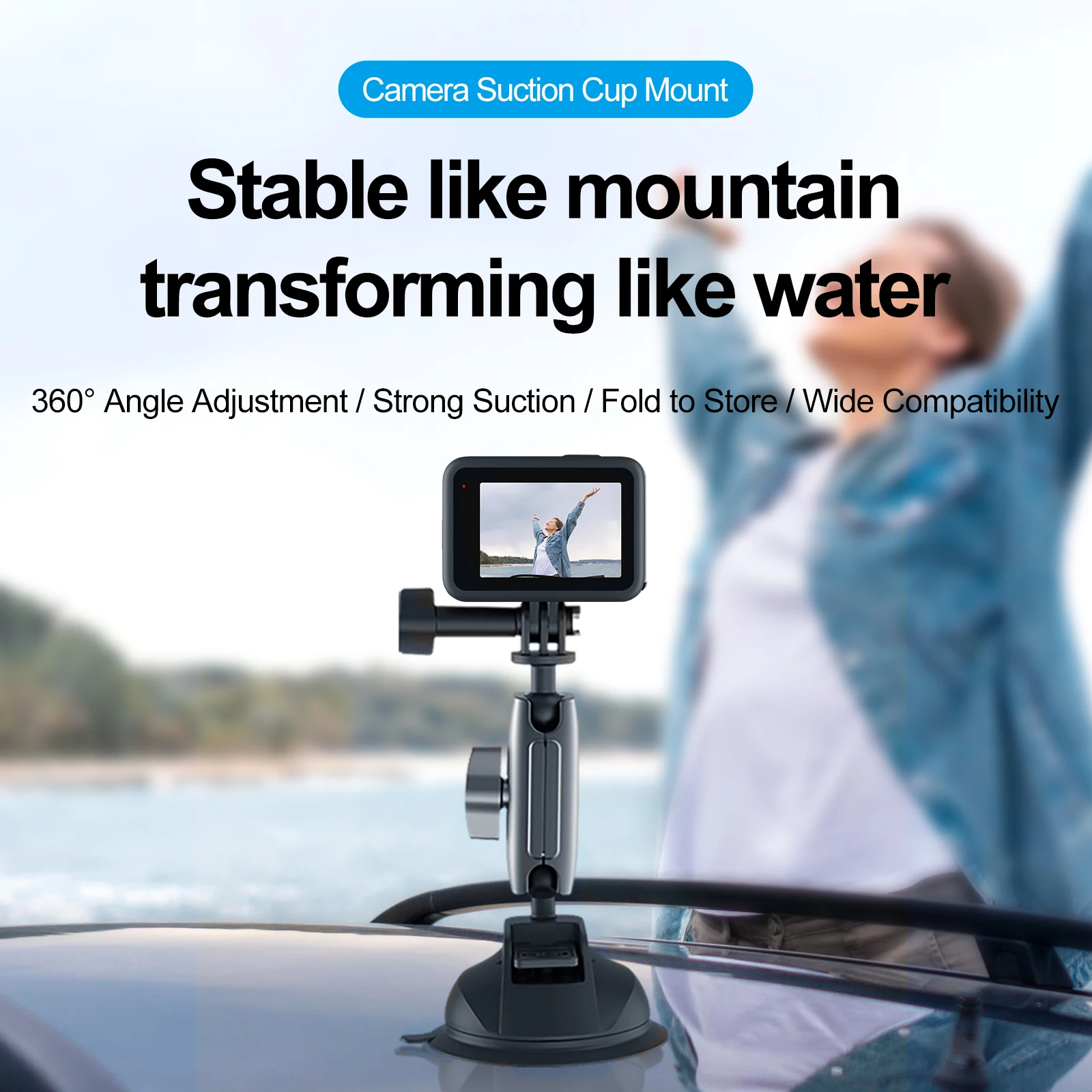 Car Phone Holder Suction Cup 360 Universal 1/4 Standard Adapter for Phone For GoPro Insta360 Osmo Action SJCAM Camera