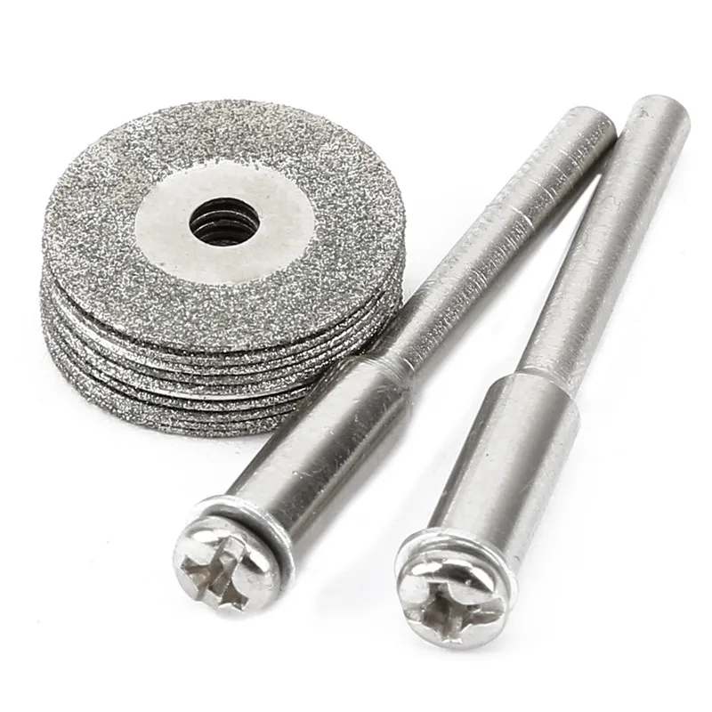 10pcs/set Diamond slice+2 Arbor Shaft 16mm MINI Diamond Cutting Pieces Thin Grinding Refine Gem Stone Discs Rotary Tool Dremel