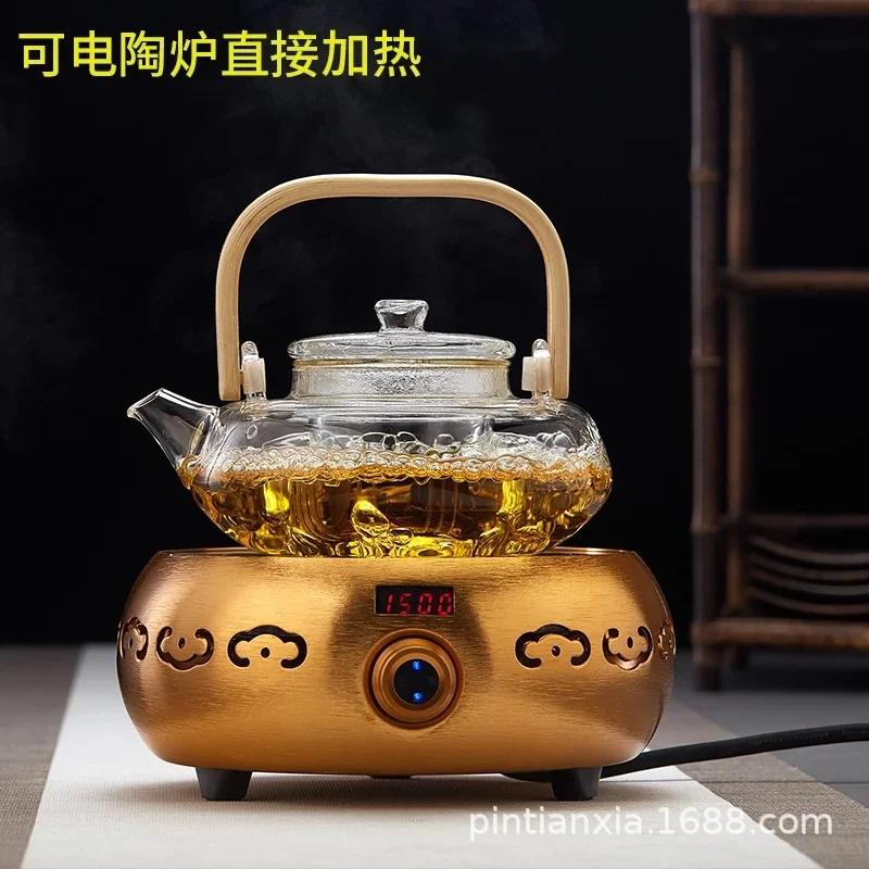 Bamboo-wood Glass Tea-making Teapot Hand-thickened Tea Pot with Filter Liner Flower Can Be Heated By Electric Pottery Oven F