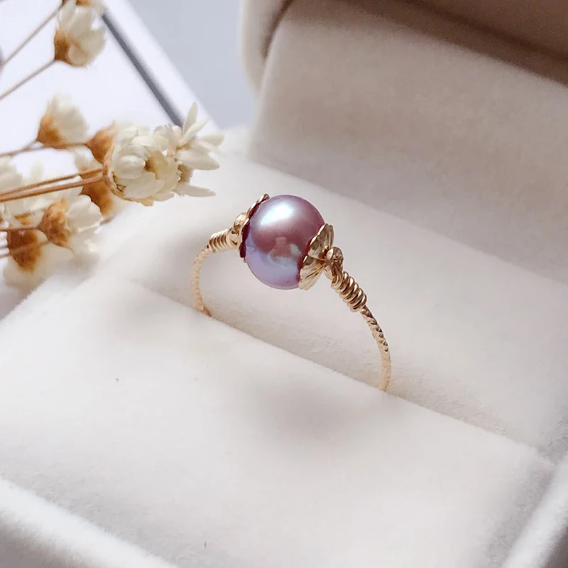 

8MM Natural Purple Pearl Rings Gold Filled Knuckle Ring Mujer Boho Bague Femme Minimalism Ring for Women Handmade Jewelry